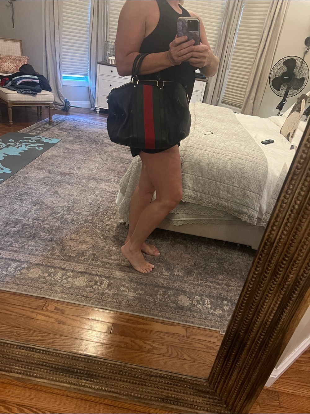 Gucci Black Leather Bowling Bag with Red & Green Web - Picture 7 of 7